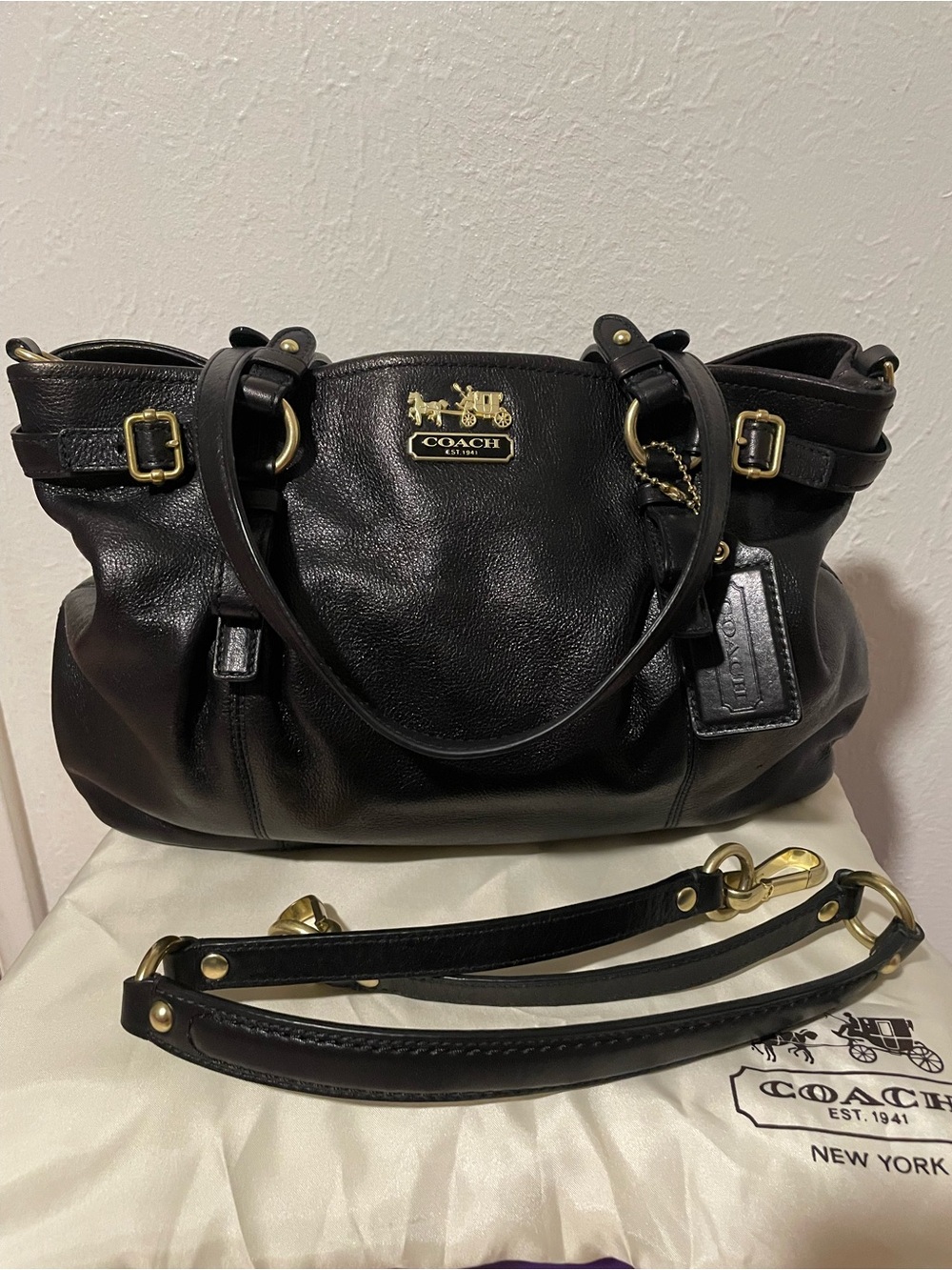 Coach Black Leather Satchel with Gold-Tone Hardware